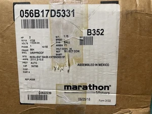 Marathon B352 Electric Motor 2 HP 1725 Rpm 1-PH 115/208-230 Volt 56H 056B17D5331 - Picture 1 of 3