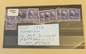 U.S.A 1938 SG#803 Jefferson 3c Violet Cat £37.50 - Picture 1 of 4