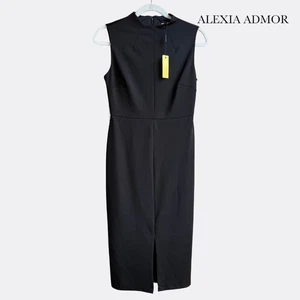 Neu mit Etikett Alexia Admor schwarzes Kleid – Größe 2 – elegantes kurzärmliges Midi – Schlitzdetail - Bild 1 von 8