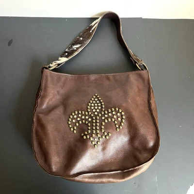 Bolso de Hombro de Cuero Two Bar West Mcfadin Adornado Tachonado Cruzado Borde de Poni Foto 1 de 4