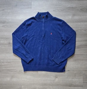 Vintage Polo Ralph Lauren Sweater Mens Large Blue Quarter Zip Pony Cotton Chunky - Foto 1 di 8