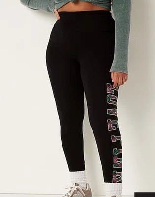 New Victoria’s Secret PINK Leggings Cotton Black XXL Workout Logo NWT - Image 1 of 3