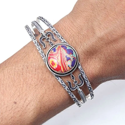 Rainbow Calsilica Gemstone Handmade Jewelry Cuff Bracelets 7''Adjustable - Image 1 of 4