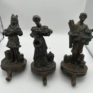 Victorian Bronze Mother Father Daughter  Stocking Holder By Frontgate - Picture 1 of 9