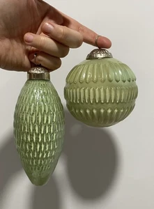 2 Vintage grüne Glas holprige Laterne schwerer Baum Weihnachtsschmuck - Bild 1 von 11
