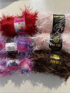 6x Lion Brand Fun Fur Print Eyelash Yarn Mixed Color Skeins Multi-Color Lot New - Picture 1 of 6