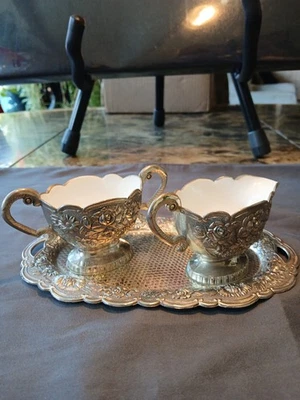 Juego de 3 piezas de azúcar y crema de metal japonés vintage Foto 1 de 4