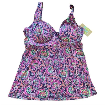 Camiseta Tankini Title Nine Rosa Paisley Con Aros Nueva con Etiquetas Foto 1 de 4