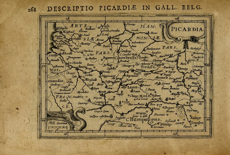 Mapa antiguo raro - La región de Piccardy en Francia - Bertius - Hondius - ca. 1616 Foto 1 de 4