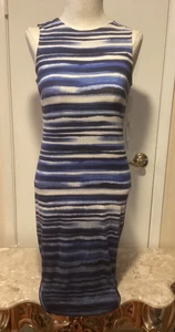 Vestido Karen Kane Azul Blanco Eléctrico Marea Sin Mangas Rayas Tejido Mediano Nuevo con Etiquetas $128 - Imagen 1 de 2