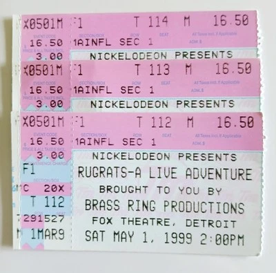 LOTE de 3 talones de boletos de Nickelodeon Rugrats Live 1999 Fox Theatre Detroit MI Foto 1 de 2