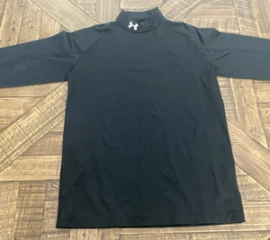 Under Armour Coldgear Men's Medium Fitted Black Mock Neck Thermal Fleece 242 - Picture 1 of 7