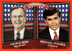 2008 Topps #HCM-1988 George Bush / Michael Dukakis Historical Campaign Match-Ups - Picture 1 of 2