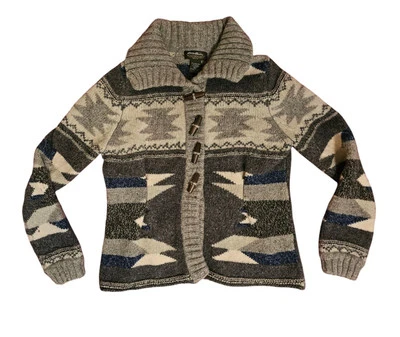 Cárdigan Eddie Bauer para mujer estampado azteca corderos lana mezcla cachemir L Foto 1 de 4