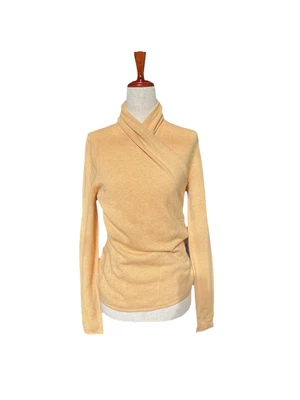 Suéter feminino de cashmere crossover gola V tamanho P amarelo luxo silencioso - Imagem 1 de 4