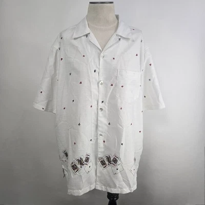 DaVinci California Shirt Playing Cards Motif Shell Buttons Loop Collar Camp XL - Image 1 of 4