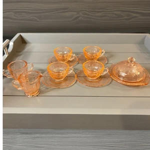 30er Jahre 12 Teile Rosa Depression Glas Mini Kind Teeservice - Bild 1 von 11