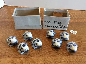 Vintage Blue & White FROG Placecard Holders - SET of 8 (Shafford) - Picture 1 of 12