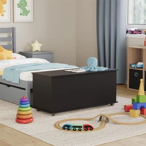 Toy Chest Box Large Wooden Storage Blanket Lid Black Childrens Kids Tidy Bin - Picture 1 of 6