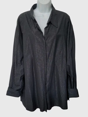 Carolina Colours Women’s Shirt Size 24 Button Up Long Sleeve Top Black Metallic Foto 1 de 4