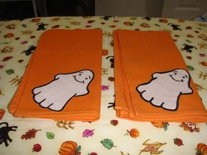 Longaberger Napkins Orange Halloween Ghost Napkins Set Of 2 - Picture 1 of 6