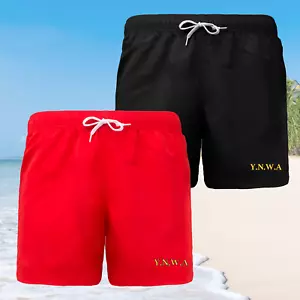YNWA Print Liverpool Swimming Swim Gym Sport Shorts BLACK & RED - All Sizes - Picture 1 of 9