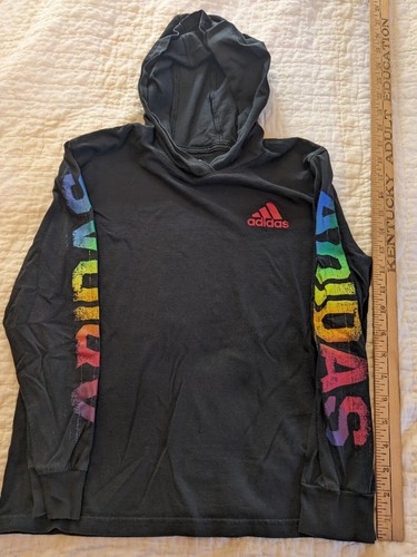 VETEMENTS Adidas Felpa con Cappuccio Youth S Small Nera con ARCOBALENO Leggera Spiaggia Vacanze ORGOGLIO