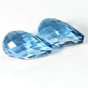 18.82Cts Natural Massive Fire Natural Super Swiss Blue Topaz Briolette Pair - Picture 1 of 6