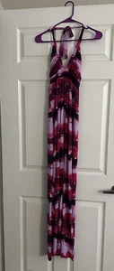 TART Damen Kleid Rosa Lila Bedruckt Maxi Neckholder Lang Modal Größe XS Neu mit Etikett - Bild 1 von 6