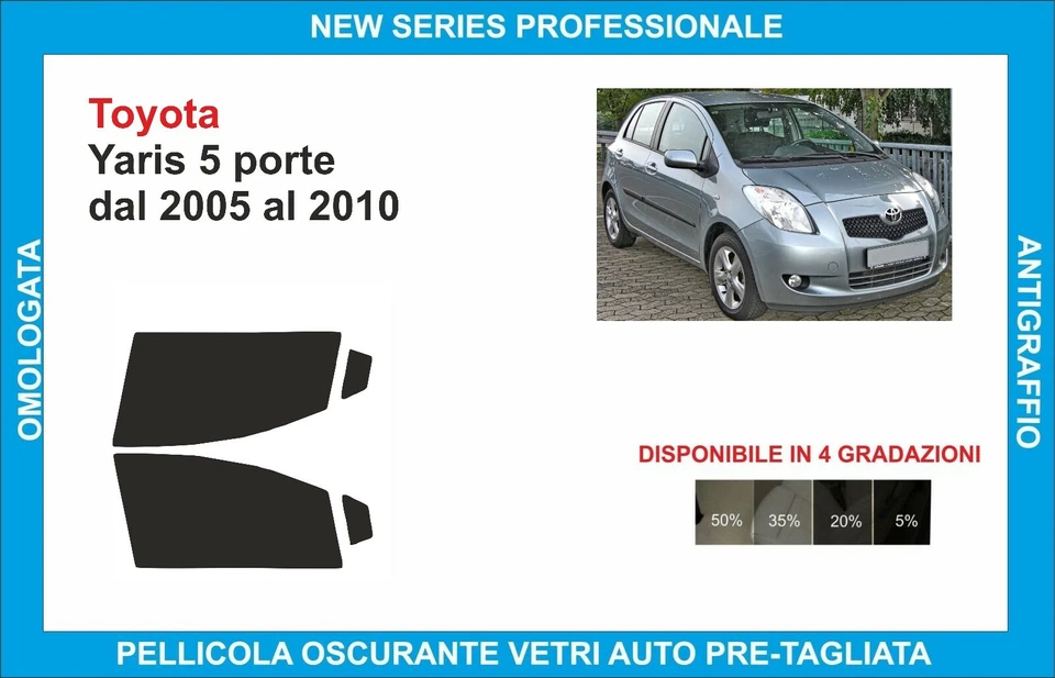 pellicole oscuranti vetri pre-tagliata Toyota Yaris 5p dal 2005-10 kit ant - Imagen 1 de 1