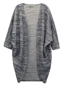 Cocoon Cardigan knitted blue pure cotton plus size 16 18 open front - Picture 1 of 8