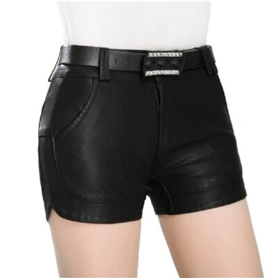 Pantalones Cortos de Cuero de Cordero Genuino Real para Mujer Elegante Baile de graduación Noche Fiesta Ropa Foto 1 de 3