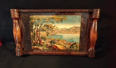 CORSE AJACCIO  PLATEAU EN BOIS PYROGRAVURE PEINT A LA MAIN SIGNE BOLI  - Photo 1/3