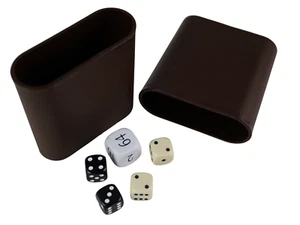Replacement Backgammon Dice Set & Dice cups- White Doubling Cube - Cream & Black - Picture 1 of 3