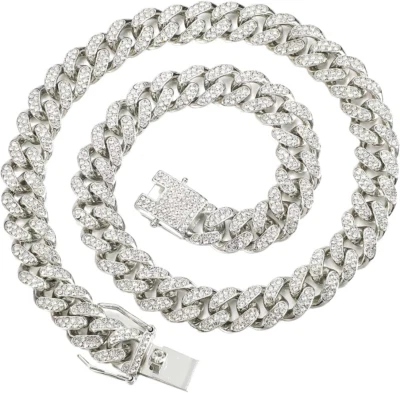Mens Cuban Link Chain Gold Silver Plated Bling Miami Cuban Necklace Diamond Chai - Image 1 of 4