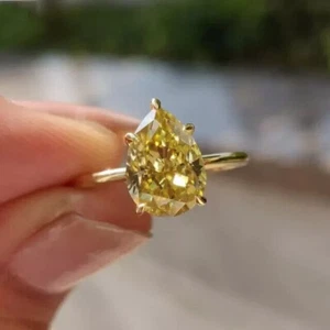 2Ct Pear Cut Lab Created Canary Diamond Solitaire 925 Silver Engagement Ring - Picture 1 of 6