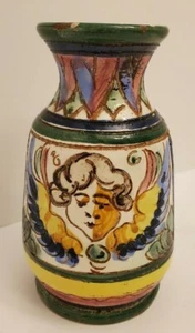Vintage Mexican Folk Art Pottery Bud Vase Hand Painted Red Clay Colorful Angel? - Picture 1 of 11