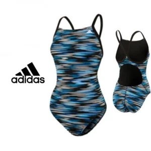 NWT ADIDAS GIRLS Sz 24 (4 -6) Linear Movement Vortex Back Performance Swimsuit - Picture 1 of 9