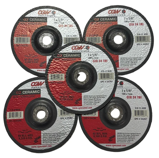 Paquete de 5 muelas abrasivas de metal/acero inoxidable CGW 7" x 1/4" x 7/8" Foto 1 de 1