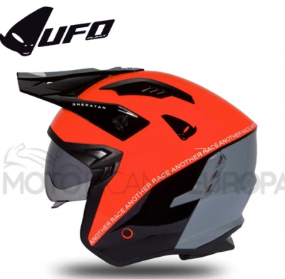 Casco moto UFO Jet Sheratan Trial Scooter Visiera fumè a scomparsa NERO ARANCIO