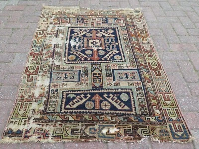 Antique Carpet, Caucasian Distressed Rug, Handmade Carpet, Bedroom Rug 35"x50" - Image 1 of 4