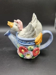Fitz And Floyd Gooseberry Lane Goose Creamer Watering Can Flowers Spring 1984 - Picture 1 of 6