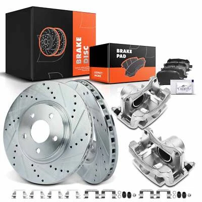Rotor de freio dianteiro perfurado e pastilha + pinça de freio para Chevy Malibu Pontiac G6 Saturn - Imagem 1 de 4