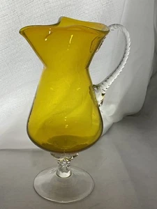 Jarrón jarra de vidrio artístico EMPOLI con patas amarillas mango retorcido pellizcado con boquilla de hielo - Imagen 1 de 12