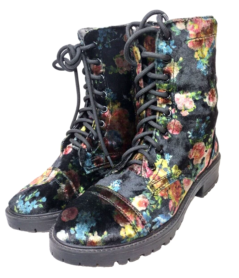 Madden Girl Velvety Floral REX Combat Boots Women's Sz 6M Steve Madden Footwear - Image 1 of 4