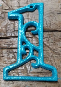 Rustic TURQUOISE Cast Iron Metal House Number Street Address 4 1/2 INCH Phone #1 - Picture 1 of 1