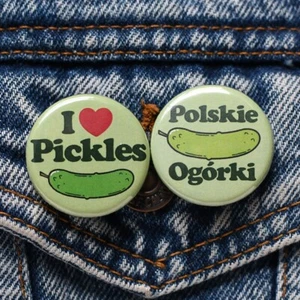 POLSKIE OGORKIE PICKLES BUTTONS 1.25" - pins badge i heart love pickling poland - Foto 1 di 2
