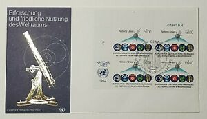 1982 FDC Geneva United Nations Stamp Space Inscription Block of 4 Scott #G110