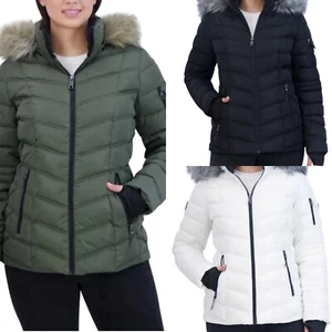 NEW Nautica Women's Puffer Jacket Coat Removable Hood Black, White M-XXL - Picture 1 of 15