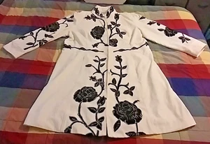 NEWPORT NEWS SZ 20W Off White/Black Rose Stem Embroidered Full Length Coat M5799 - Picture 1 of 24